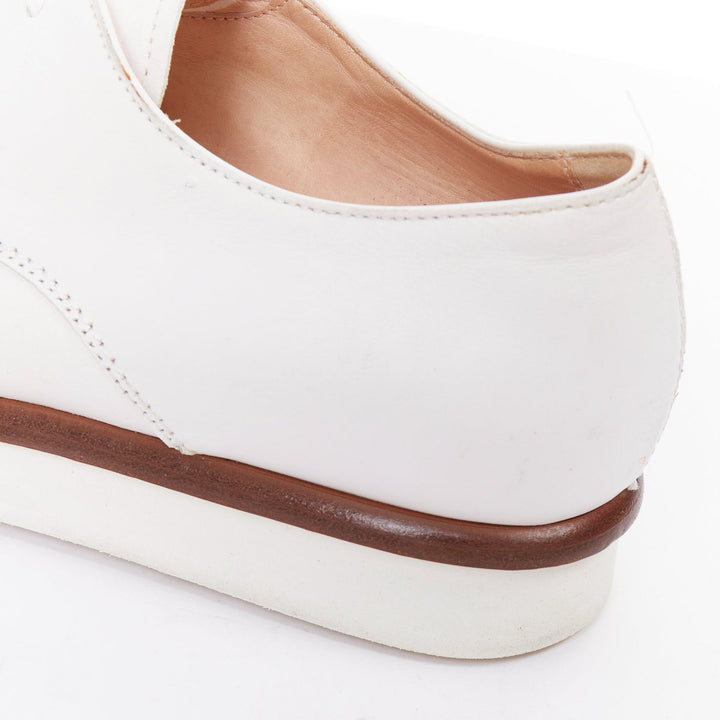 TOD'S 2016 white smooth leather brown midsole lace up platform shoes EU35