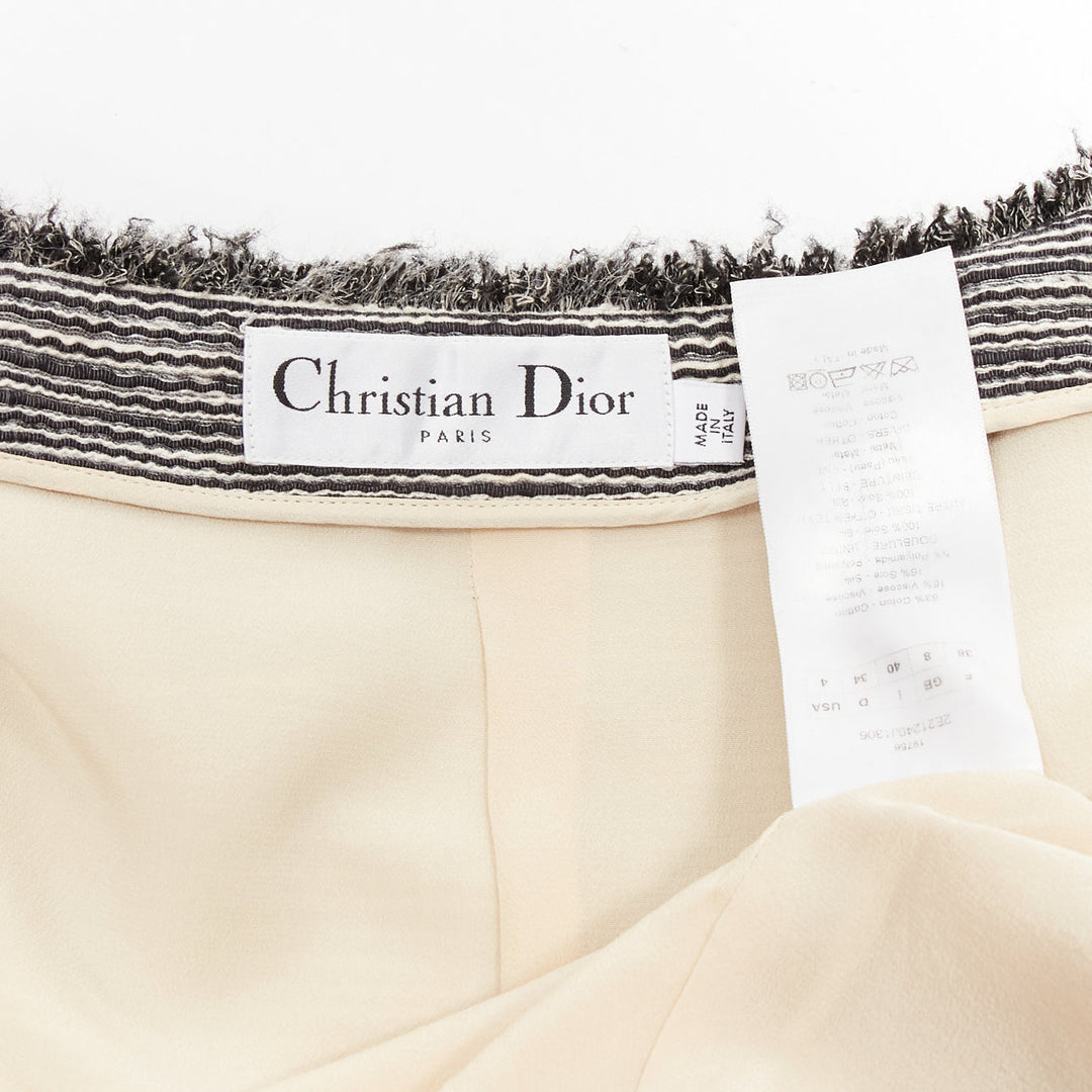 CHRISTIAN DIOR grey applique cotton black leather belt cropped bar jacket FR36 S
