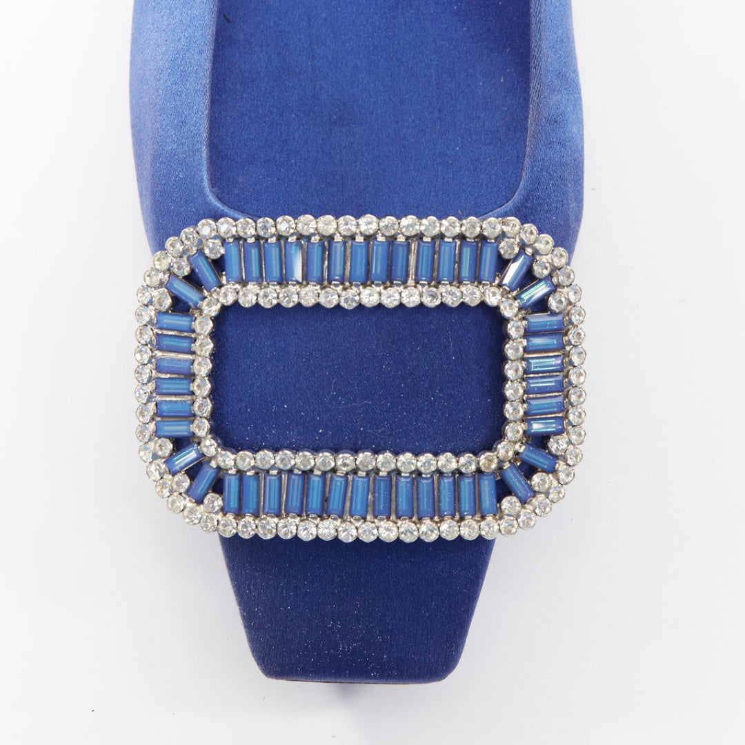 ROGER VIVIER Dec Belle Strass cobalt blue satin crystal buckle flats EU37.5