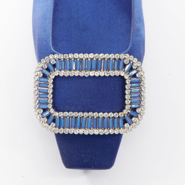 ROGER VIVIER Dec Belle Strass cobalt blue satin crystal buckle flats EU37.5
