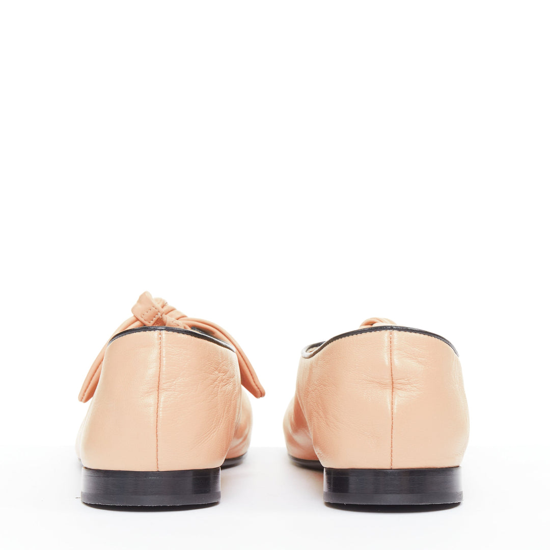 CHANEL 2024 beige lambskin leather ribbon bow CC logo mary jane flats EU40