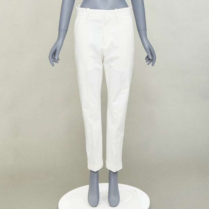 BOTTEGA VENETA off white cotton blend straight leg rolled cuff pants IT44 XS