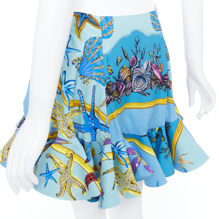 rare VERSACE 2021 Runway Tresor de la Mer blue starfish flutter skirt IT42 M