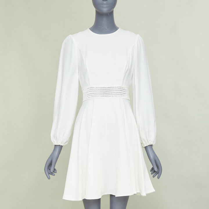 ZIMMERMANN off white viscose lattice waistband puff sleeve peasant dress Sz.1 S