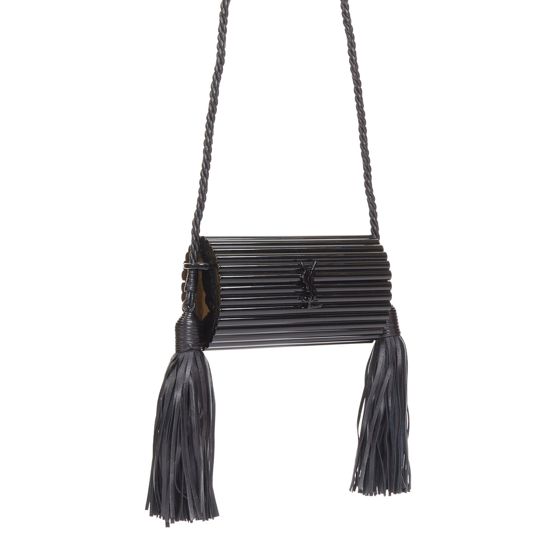 SAINT LAURENT 2016 Opium Box black plexiglass tassel minaudiere box clutch bag