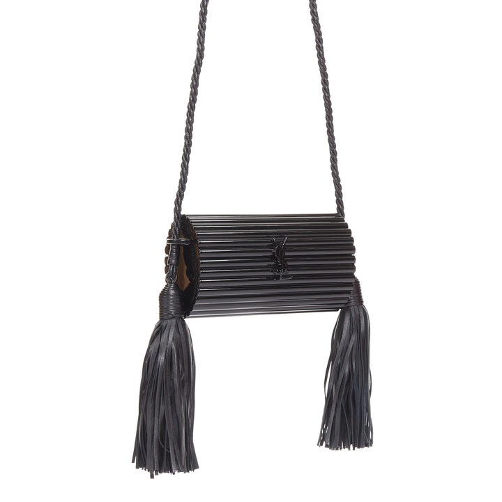 SAINT LAURENT 2016 Opium Box black plexiglass tassel minaudiere box clutch bag