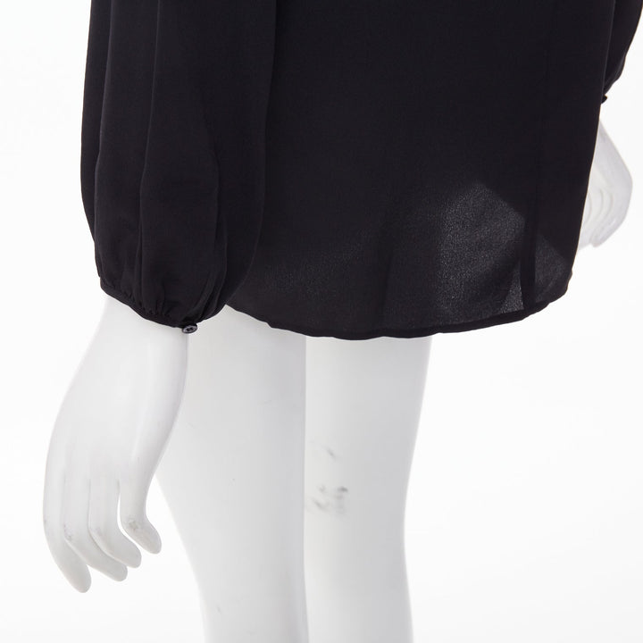 JOSEPH black gathered neck pleated long sleeve casual fluid silk blouse FR32 XXS
