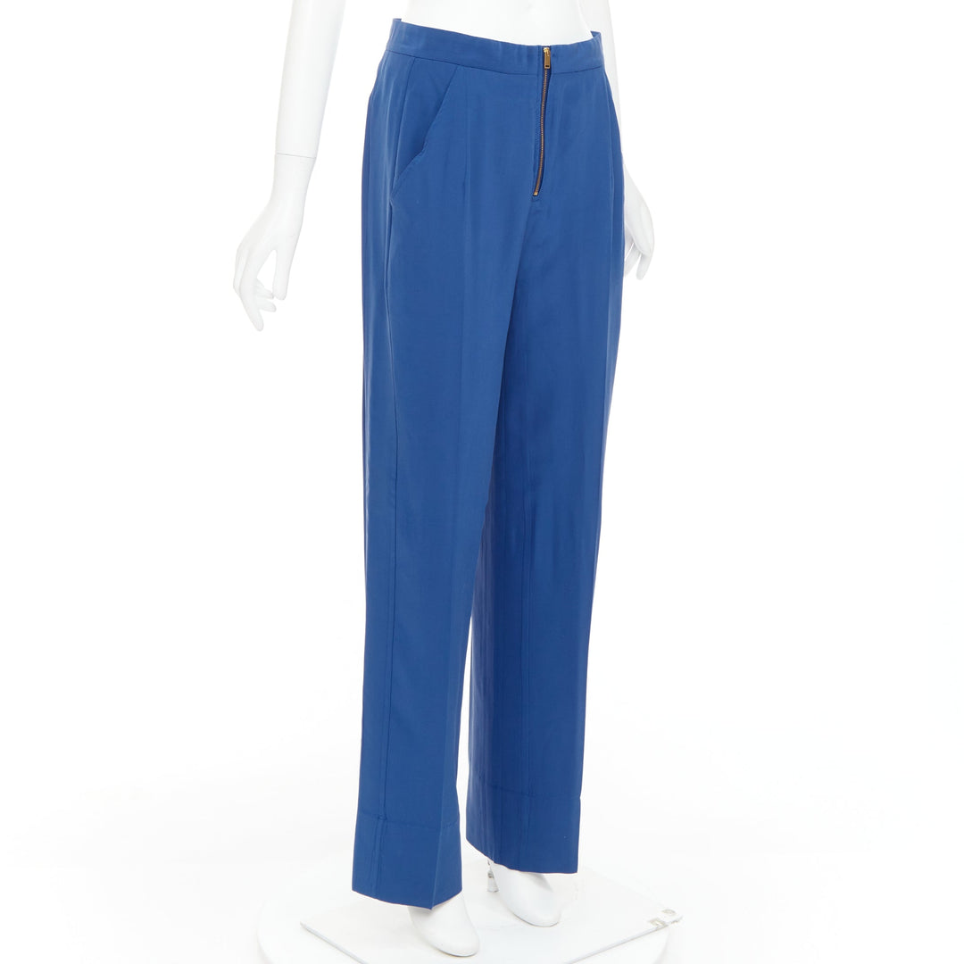 OLD CELINE Phoebe Philo French blue silky half zip tapered pants FR34 XS