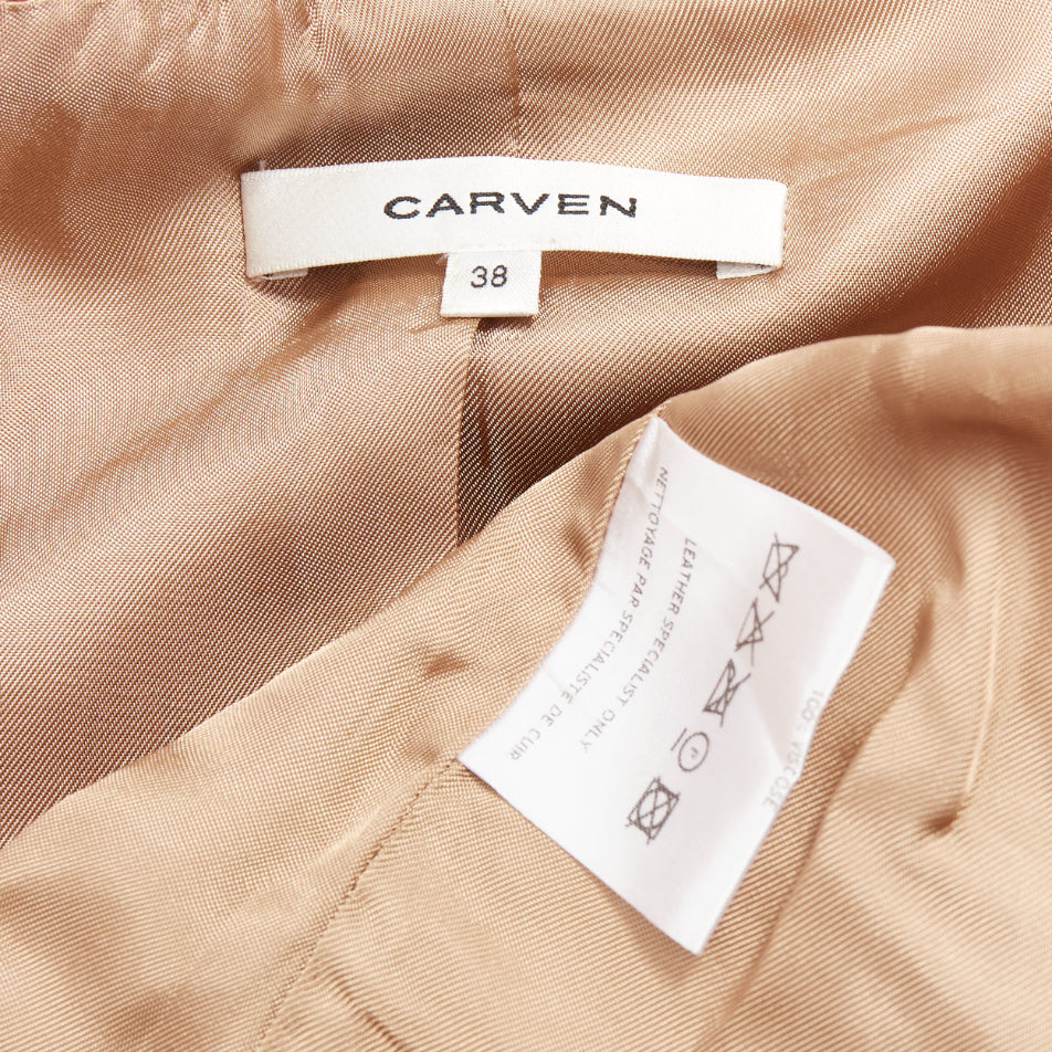 CARVEN 2011 tan brown pebble textured leather square neck crop jacket FR38 M