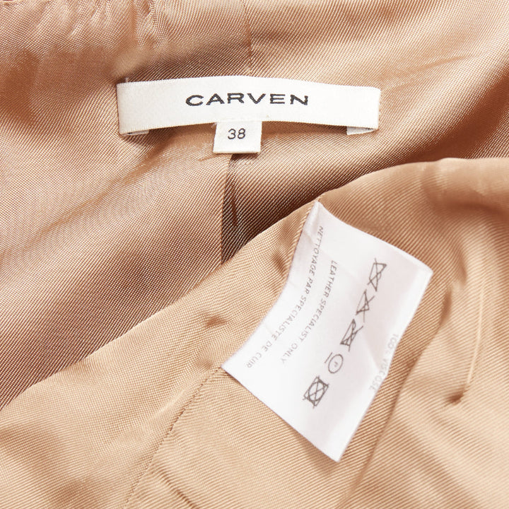 CARVEN 2011 tan brown pebble textured leather square neck crop jacket FR38 M