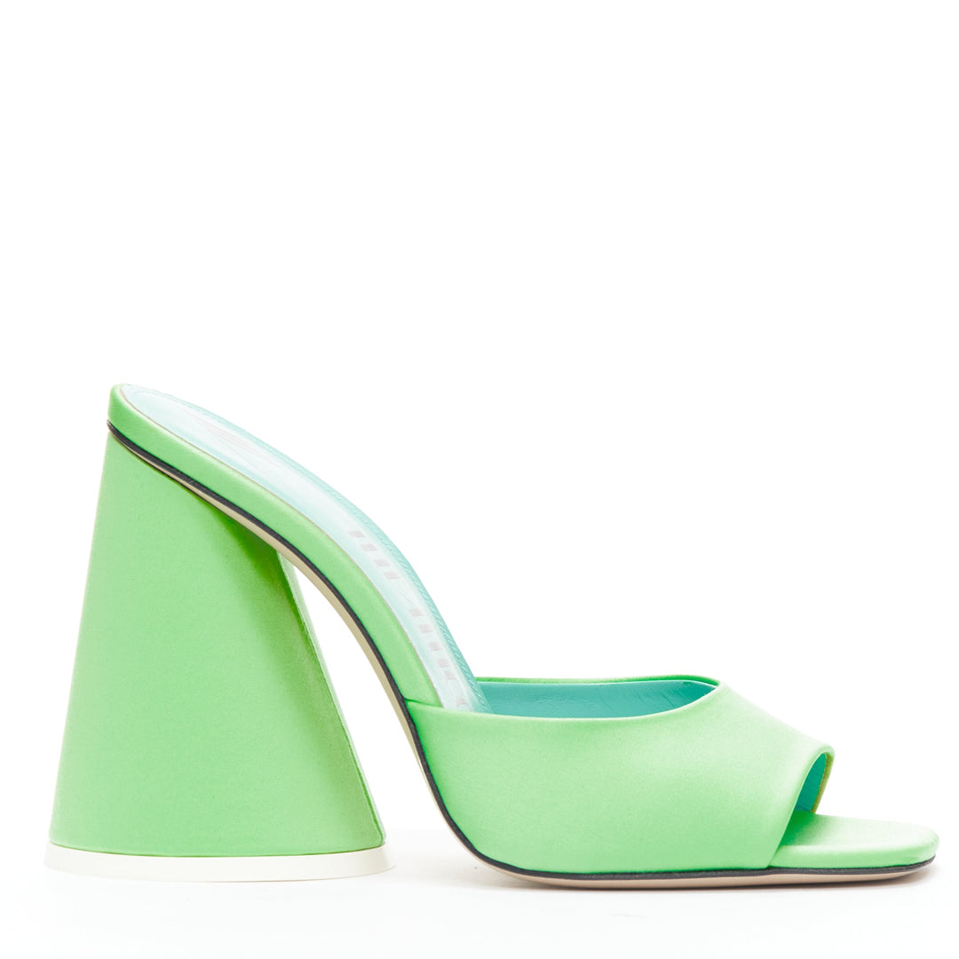 THE ATTICO Luz mint green satin sculptural cone heel open toe mule EU36.5