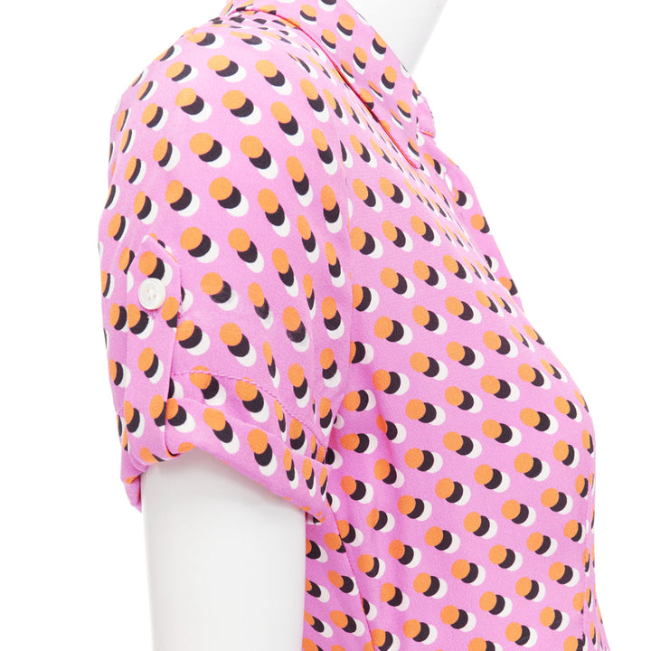 DIANE VON FURSTENBERG Georgia pink polka dot crepe de chine midi dress US0 XS