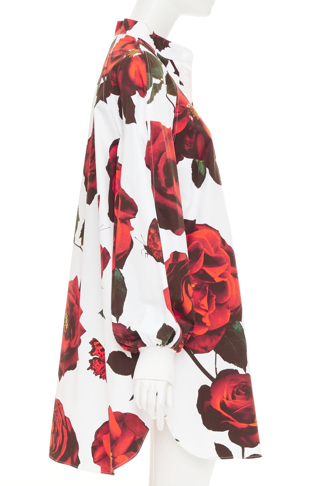 ALEXANDER MCQUEEN 2023 Tudor Rose Butterfly white balloon sleeve dress IT38 XS