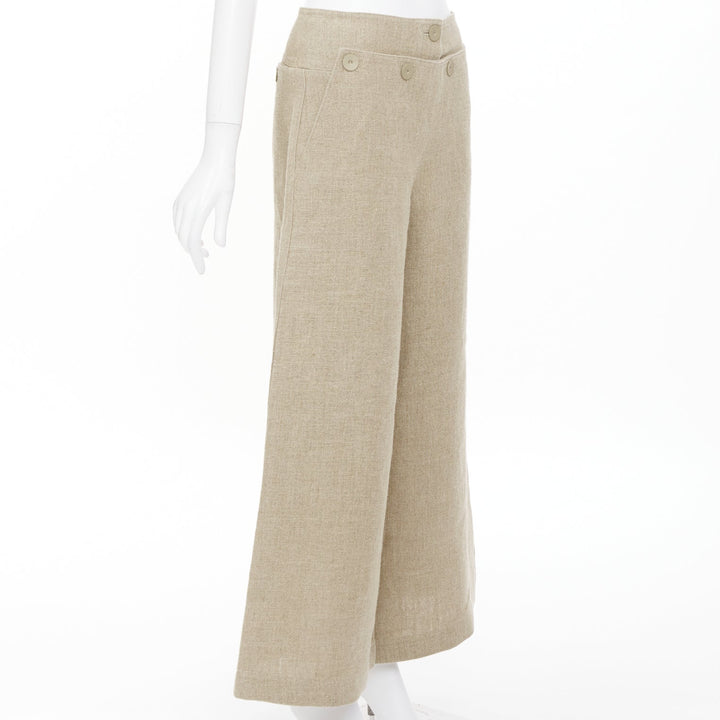 MAX MARA Sfalata beige linen button tab waist wide leg crop sailor pants IT38 XS