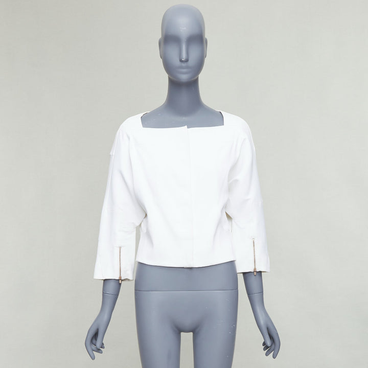 CHLOE white cotton batwing square collar zip cuff crop jacket FR36 S