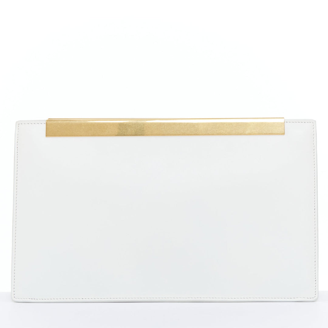 SAINT LAURENT Lutetia gold bar off white smooth leather clutch bag