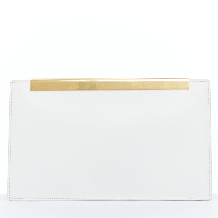 SAINT LAURENT Lutetia gold bar off white smooth leather clutch bag