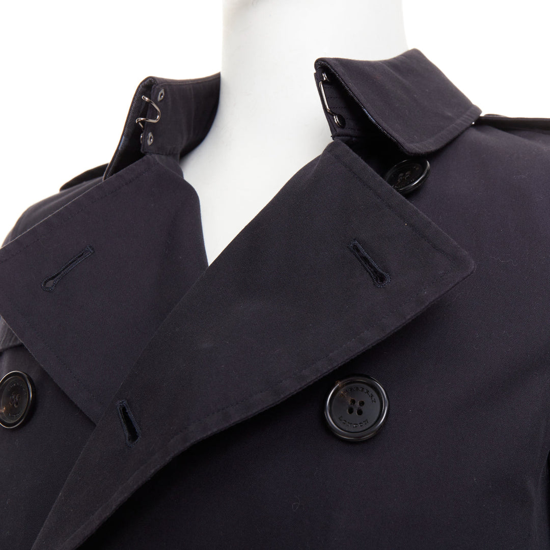 BURBERRY Prorsum 2011 black cotton twill leather trim belted trench coat EU46 S
