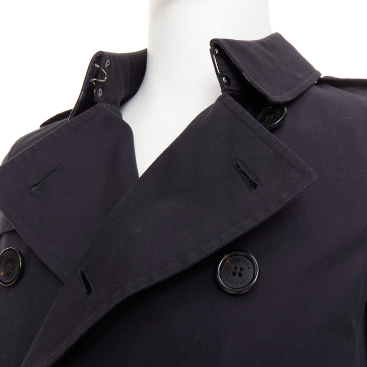 BURBERRY Prorsum 2011 black cotton twill leather trim belted trench coat EU46 S
