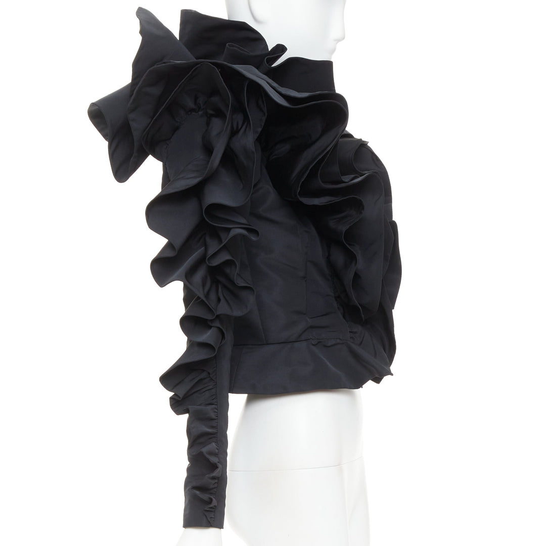ALEXANDRE VAUTHIER COUTURE black sculptural ruffles peplum cropped blazer jacket