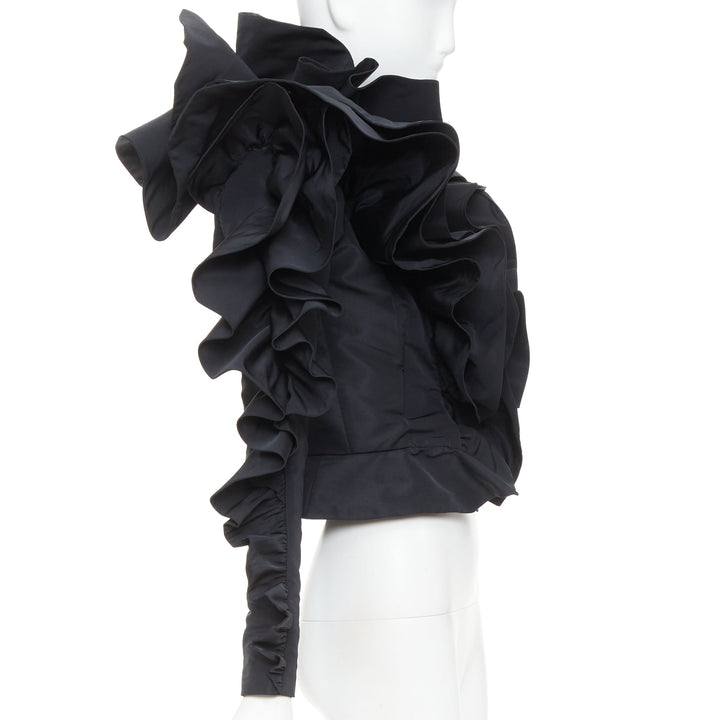 ALEXANDRE VAUTHIER COUTURE black sculptural ruffles peplum cropped blazer jacket