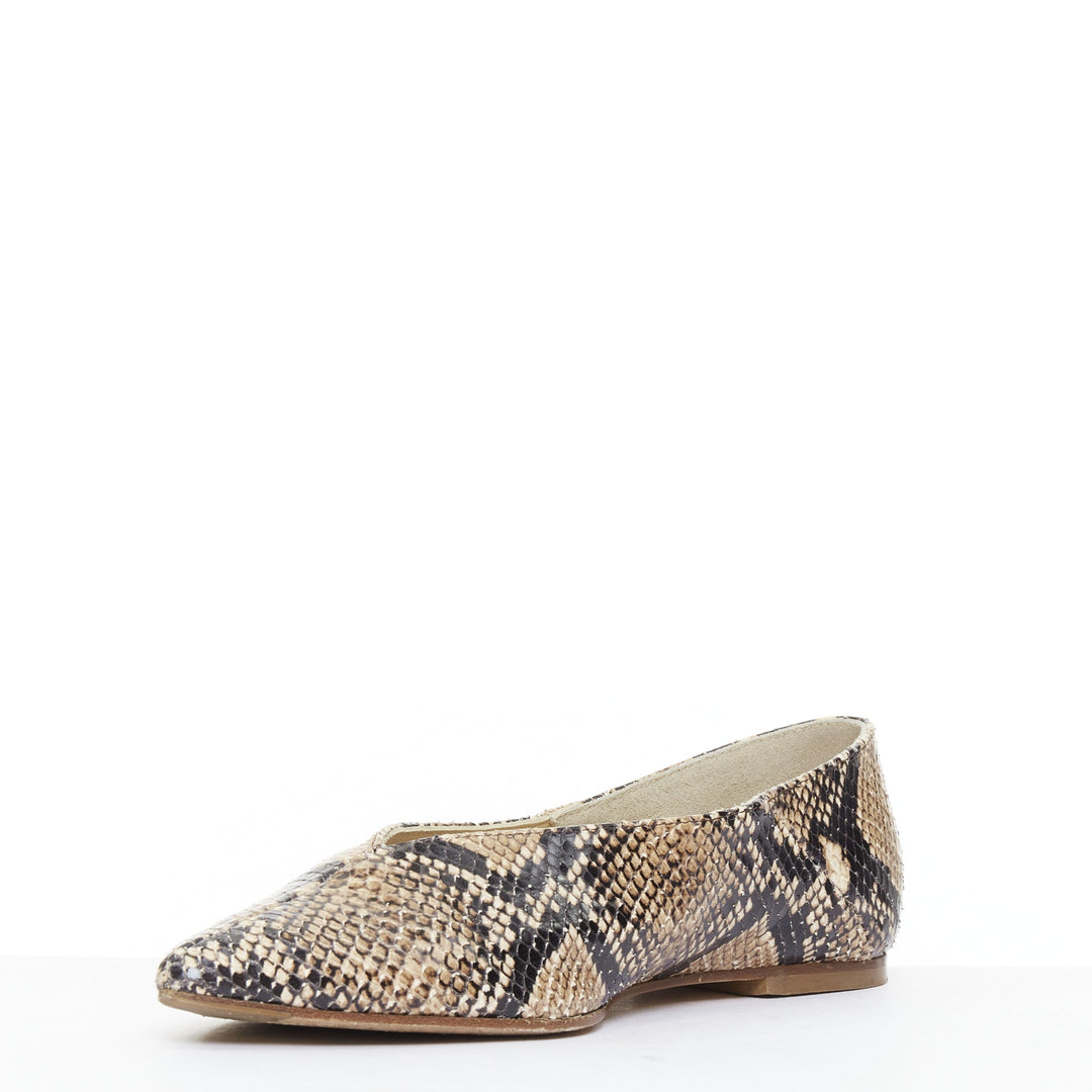 AEYDE Moa natural scaled leather V vamp point toe ballerina flats EU37