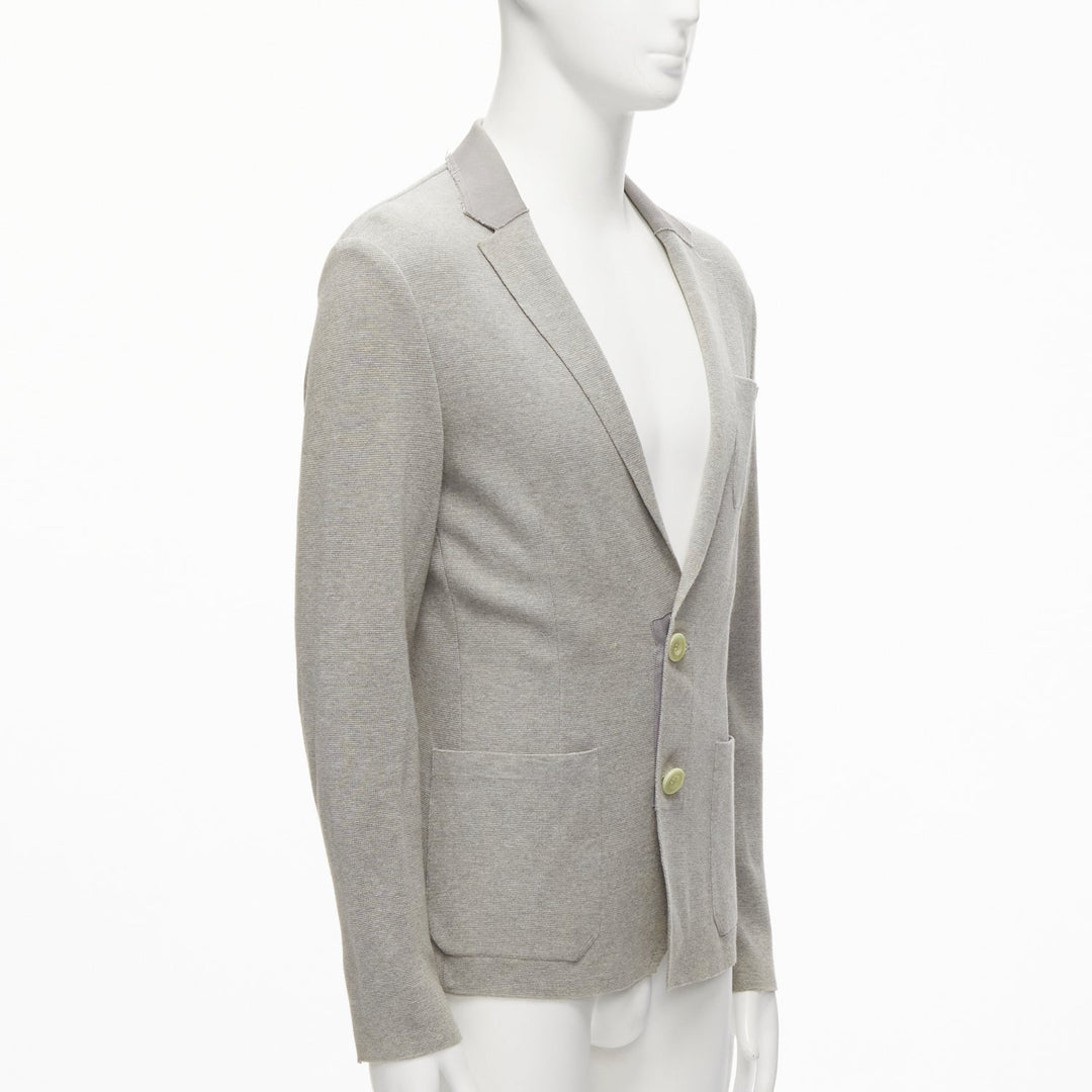SACAI 2015 light grey cotton contrast collar knitted blazer jacket JP2 M