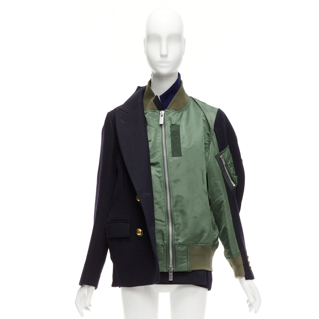 SACAI 2018 black khak hybrid deconstructed half bomber coat jacket JP2 M
