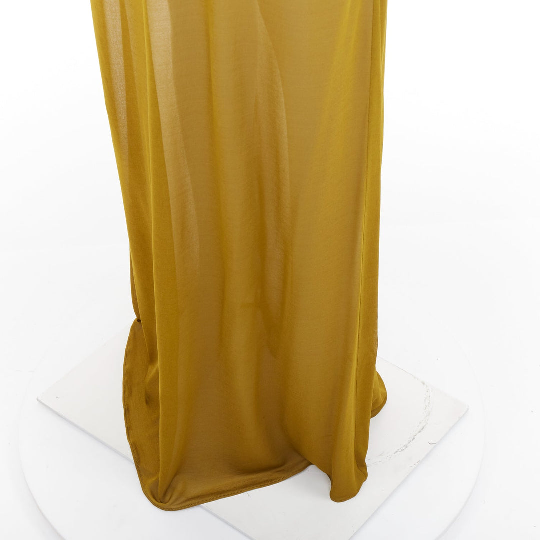 SAINT LAURENT 2023 Runway gold hooded draped maxi sheer dress FR36 S