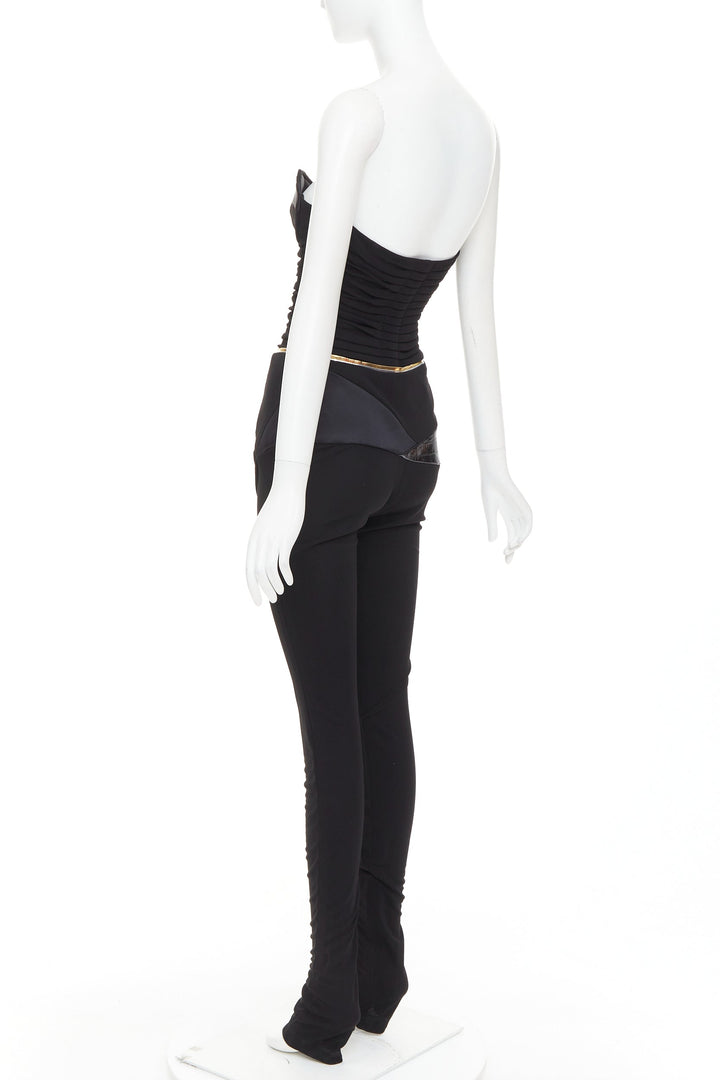 ALEXANDRE VAUTHIER Vintage black faux croc patchwork sweetheart bust jumpsuit