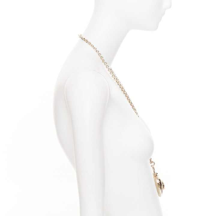 CHANEL B22C AB7531 Giant Heart Locket gold plated CC locket long chain necklace