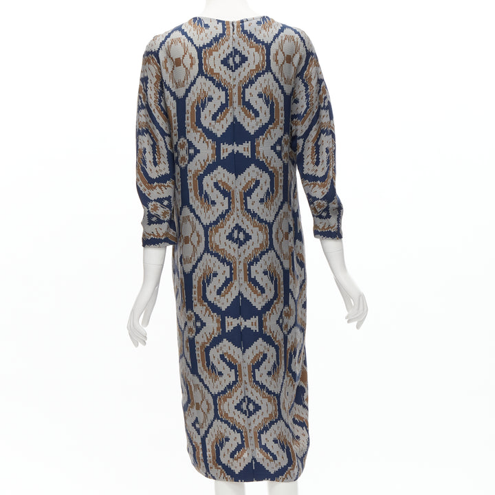 BY MALENE BIRGER blue grey ethnic round crew neck midi dress FR36 S