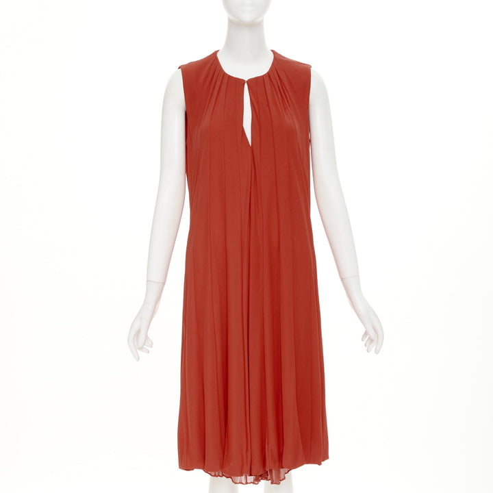 GUCCI 2007 red viscose blend keyhole pleated draped dress IT42 M