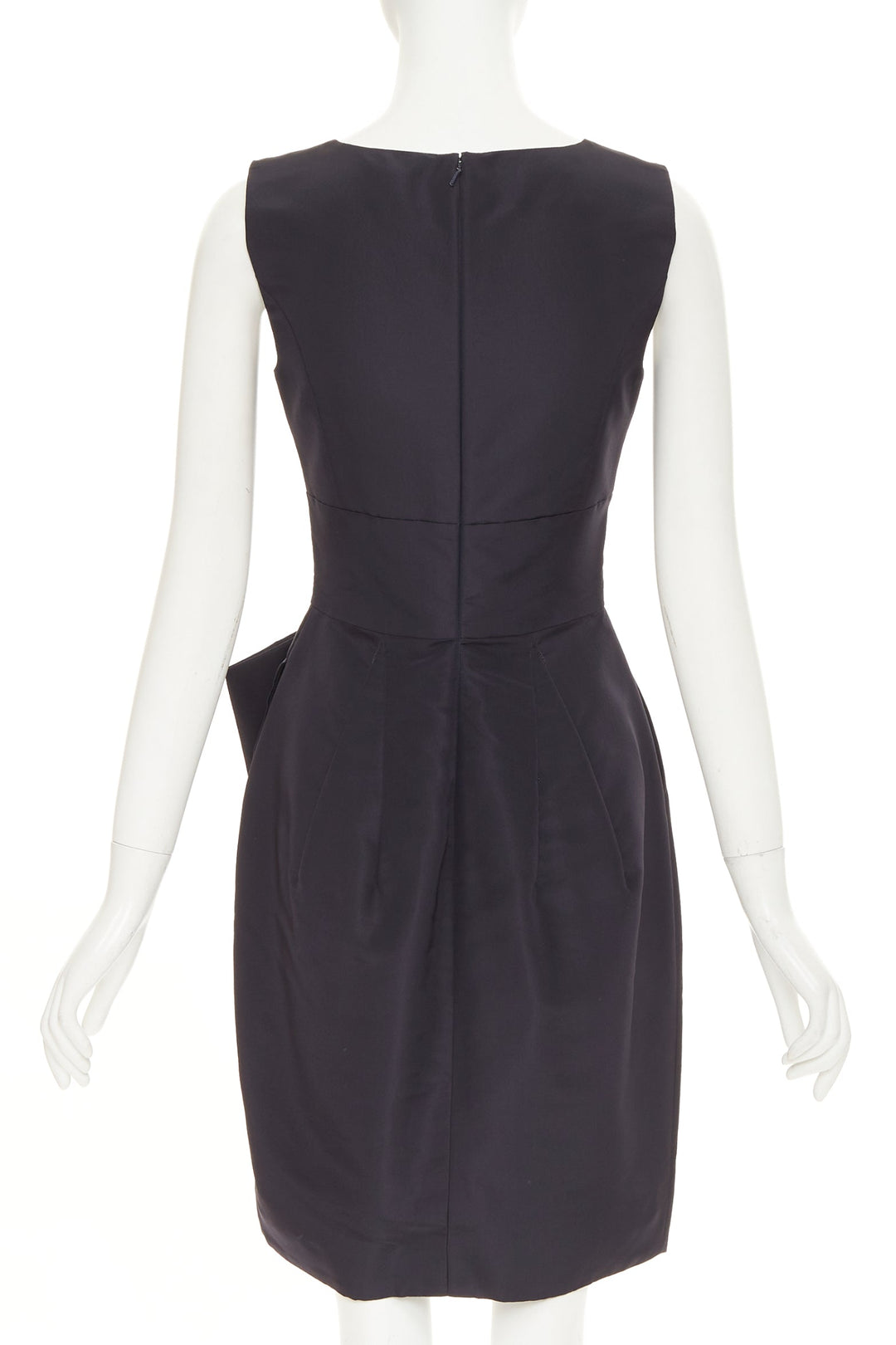 OSCAR DE LA RENTA R015 pleated side tulip skirt navy silk faille dress US0 XXS