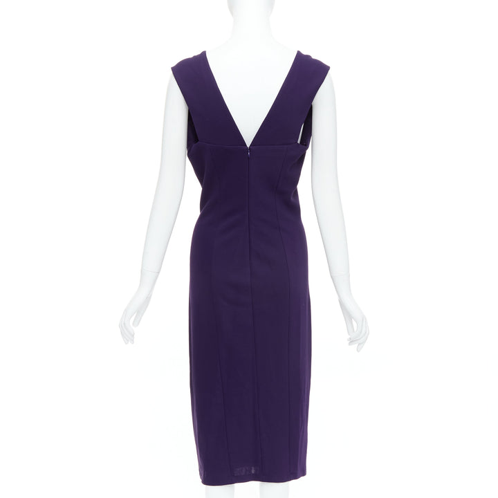 DONNA KARAN Fluid Crepe Double eggplant purple sheath dress L