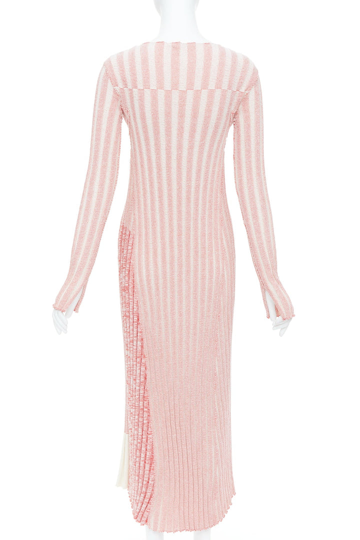 CELINE 2017 Phoebe Philo Runway pink red white striped ribbed knit midi dress XS