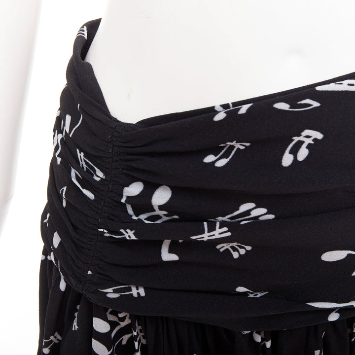 MIU MIU 2013 black white viscose blend musical notes ruched mini skirt IT36 XXS