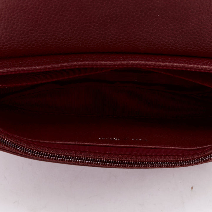 CHANEL Half Moon red grained leather CC quilted flap crossbody WOC bag