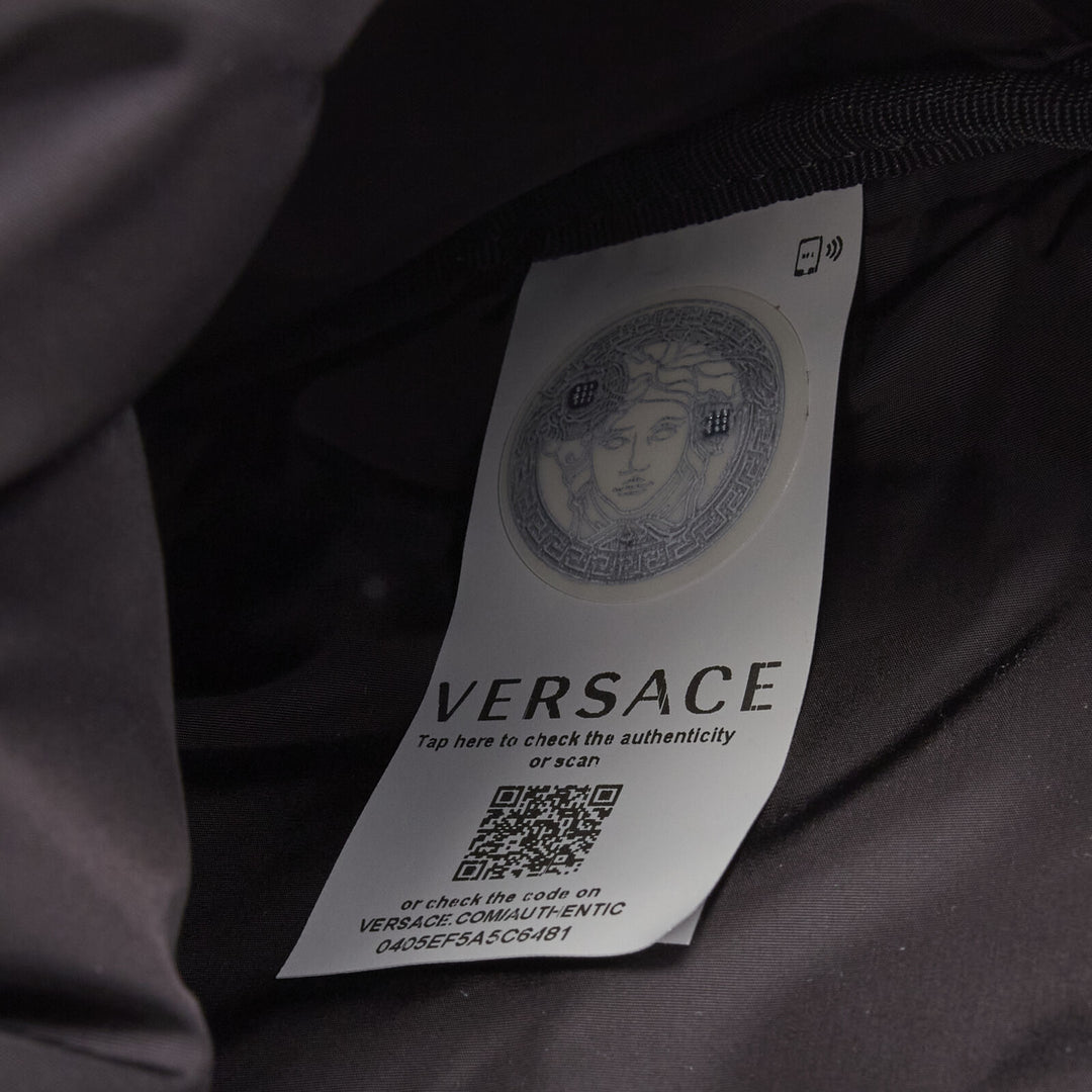 VERSACE 90's Box Logo navy blue nylon Greca strap backpack