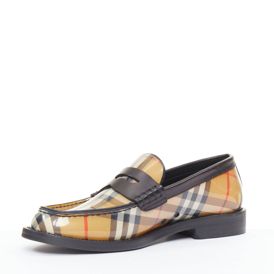 BURBERRY Bedmont Vintage Check patent leather classic penny loafers EU37.5