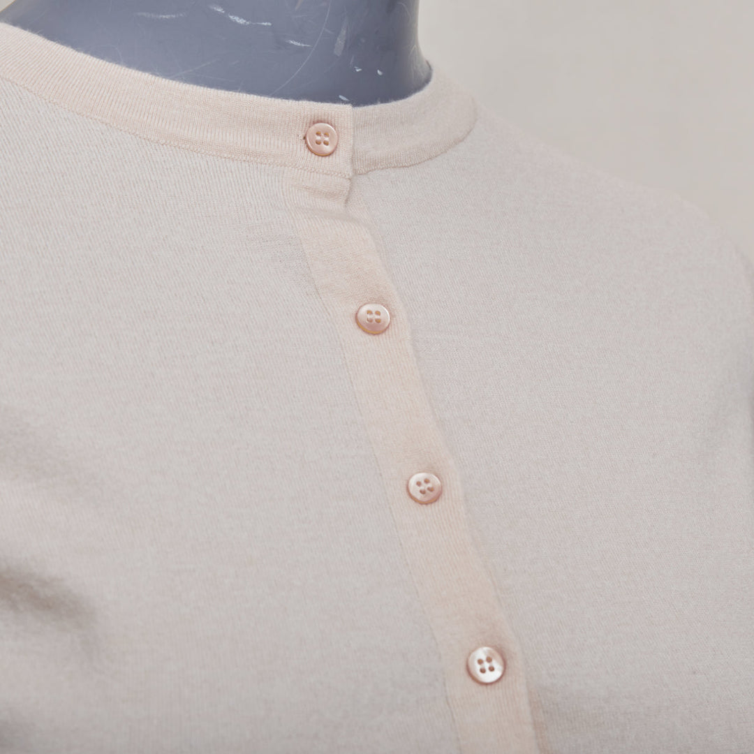 ALAIA blush beige virgin wool blend mini buttons classic cropped cardigan FR36 S