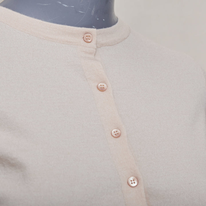 ALAIA blush beige virgin wool blend mini buttons classic cropped cardigan FR36 S