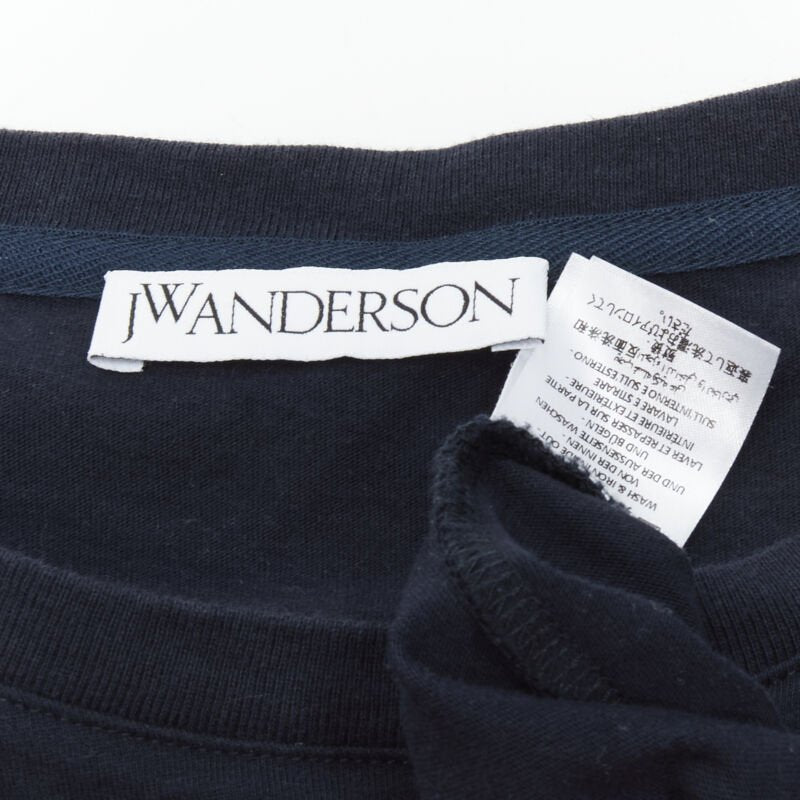 JW Anderson JWA logo embroidered navy blue cotton tie sleeve T-shirt S