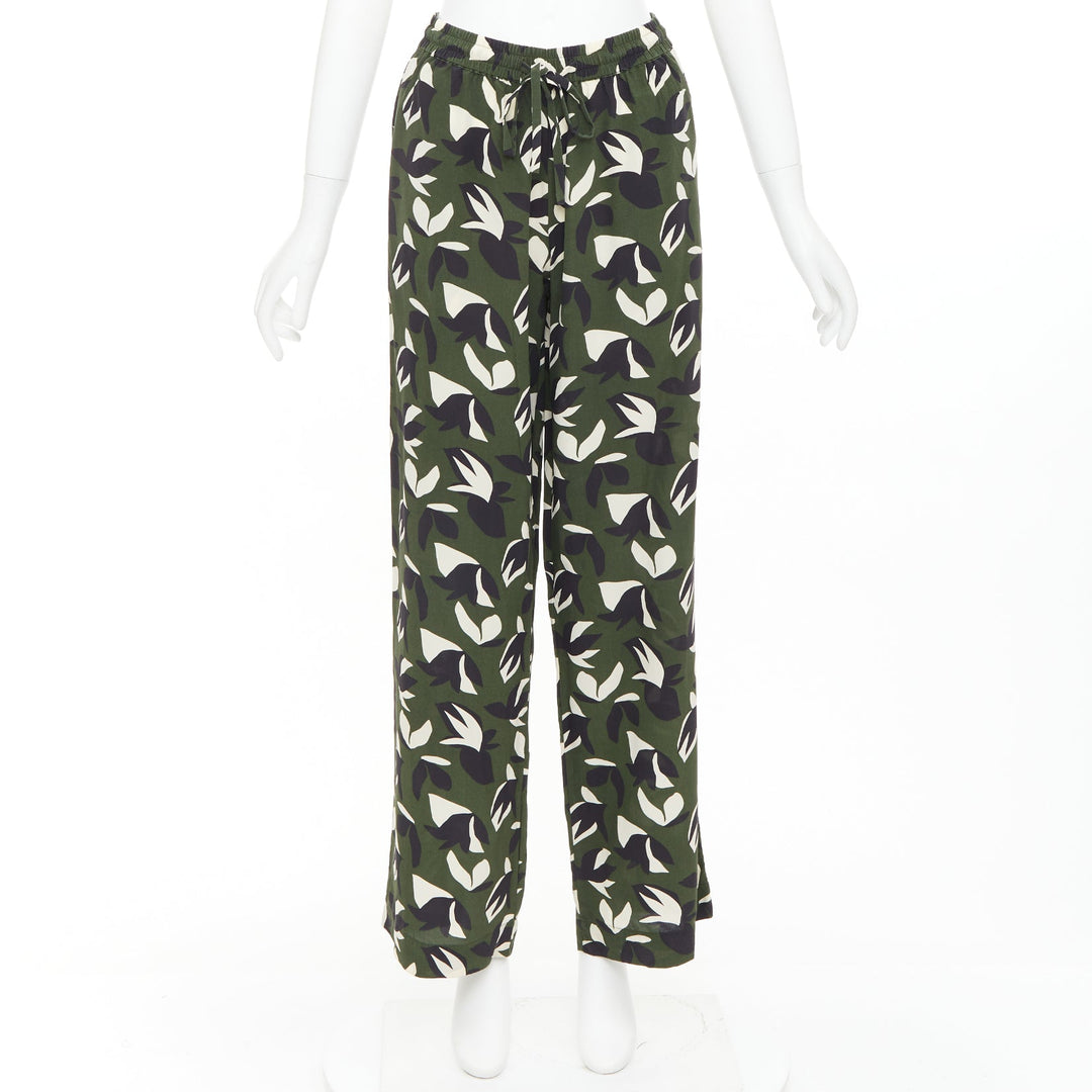 MATTEAU  100% silk  green black geometric print shirt pant set UK6 XS