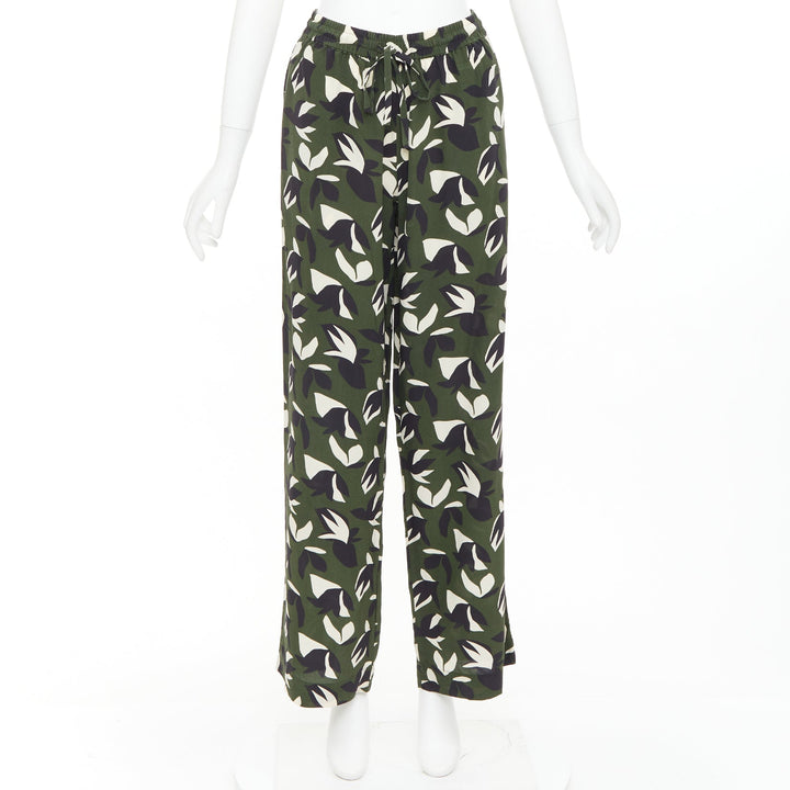 MATTEAU  100% silk  green black geometric print shirt pant set UK6 XS