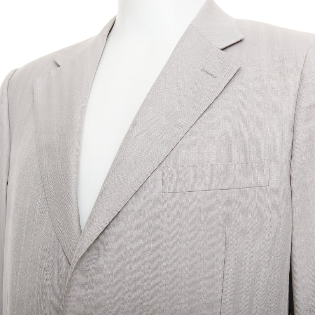 GUCCI light grey herringbone handstitched details single breast blazer IT52 XL