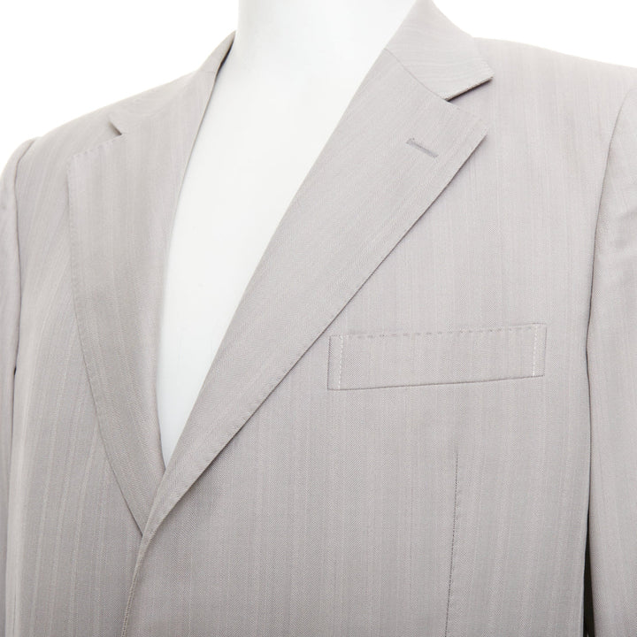 GUCCI light grey herringbone handstitched details single breast blazer IT52 XL