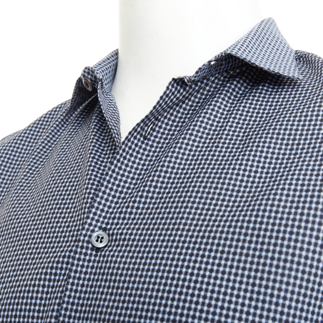 PRADA navy checked cotton long sleeve button down top shirt EU39 M