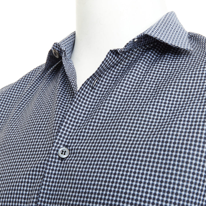 PRADA navy checked cotton long sleeve button down top shirt EU39 M