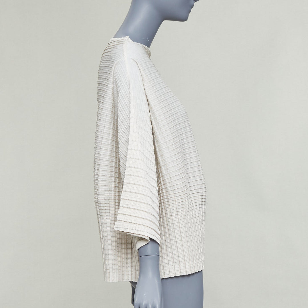 ISSEY MIYAKE Pleats Please steel grey crinkled batwing bateau  top JP3 L